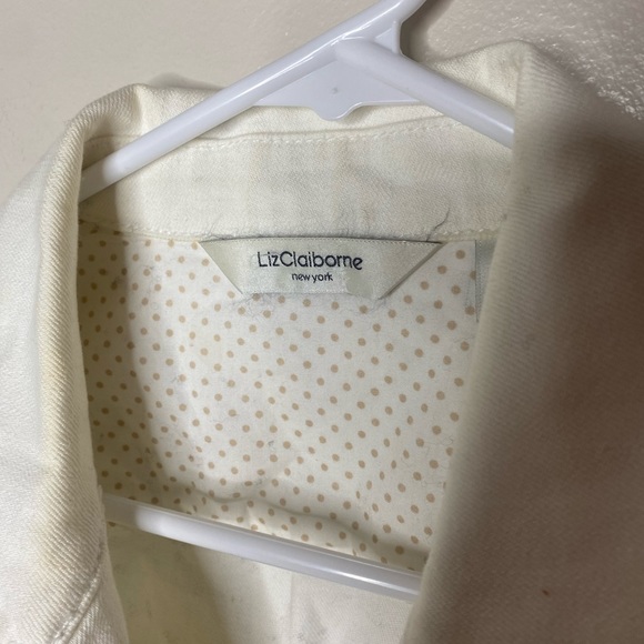 White Jean Jacket with Polka Dot Cuff Details - Size M - Picture 6 of 7